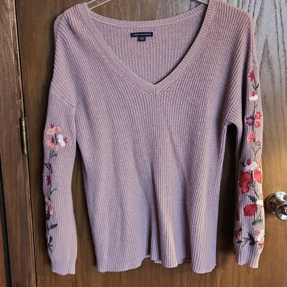 American Eagle Embroidered Sleeve Sweater